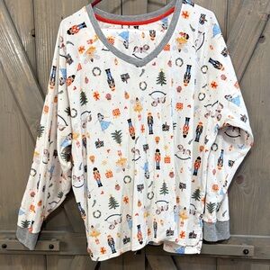 Cuddl Duds Pajama Set White with Festive Print